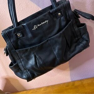 B. Makowsky Black Leather Shoulder Bag Satchel purse